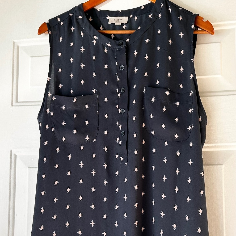 Loft Blue & Pink Pattern Sleeveless Top  *Size XL